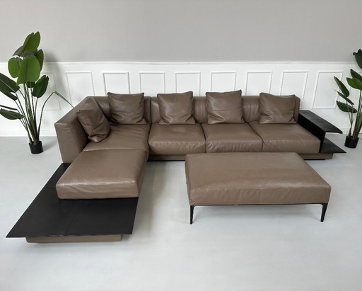 Walter Knoll Grand Suite corner sofa sofa leather brown + footstool