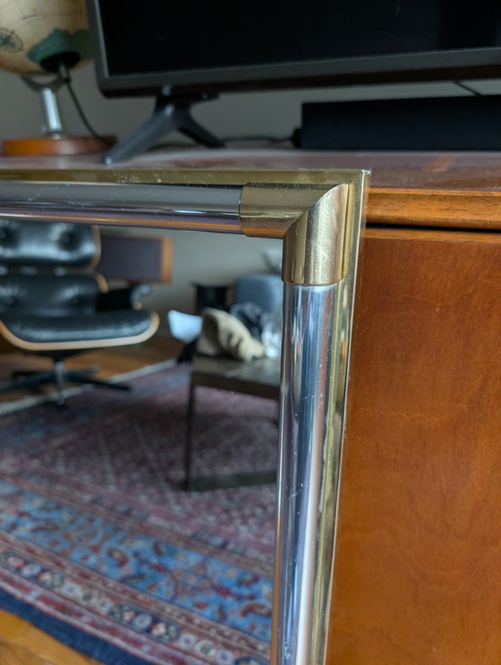Image 1 of Heavy vintage design mirror in chrome and brass mid-century