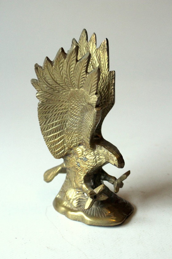 Messing Adelaar Figuur Papiergewicht Figurine, Beeldhouwkunst, Gold, Vintage (foto 3 van 7)