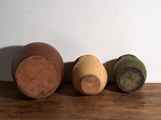 Set of 3 Antique Glazed Ceramic Jugs, Central Europe, circa 1920, Crockery, Brown (photo 13 of 14)