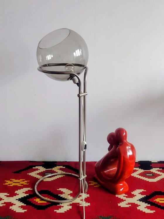 Image 1 of Modernist bauhaus glass ball floor lamp. Designer: Házi Tibor
