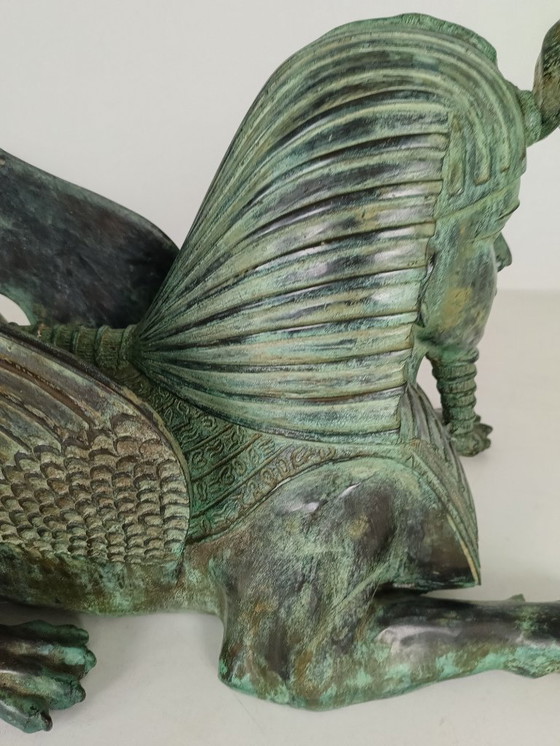 Image 1 of Bronze Sphinx Table with Glass Top
