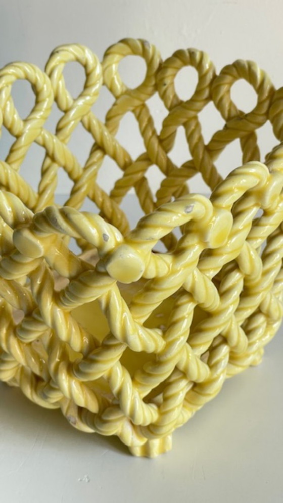 Image 1 of Vintage Woven Earthenware Plant Pot