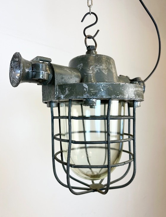 Image 1 of Industrial Cast Aluminium Cage Pendant Light, 1960s