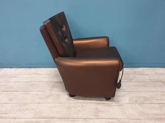 Armchair with adjustable backrest, golden brown leather, Dutch Originals - Gebroeders van der Stroom, Vintage (photo 3 of 5)