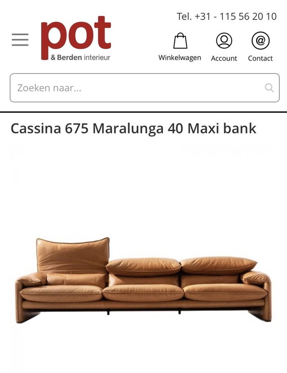 Image 1 of Large 3P Cognac Aniline Leather Maralunga by Cassina