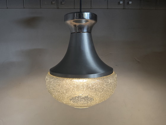 Image 1 of 1970s pendant lamp with aluminum and bubble glass