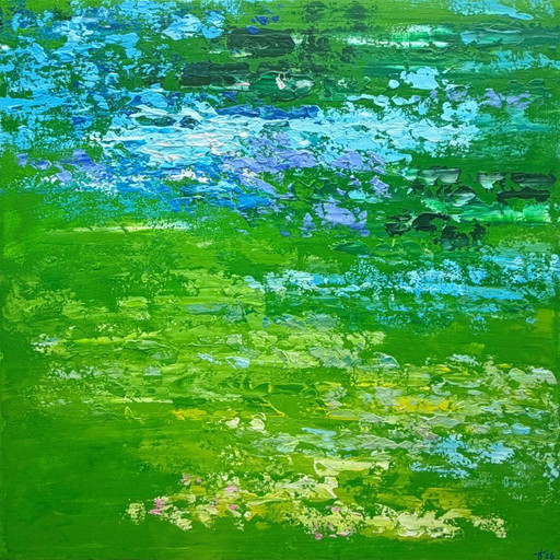 Historia interminable – pintura abstracta expresiva – 60x60 cm