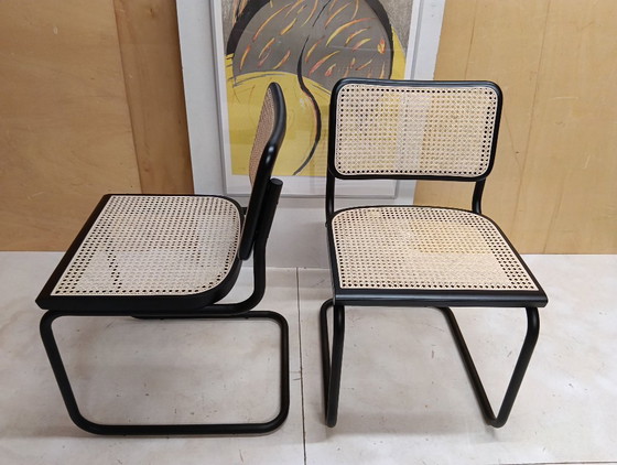 Image 1 of ALIVARMVSEVM 104. SET of 2 CESCA B32 Chairs (NEW) in Black Frame Limited Edition 