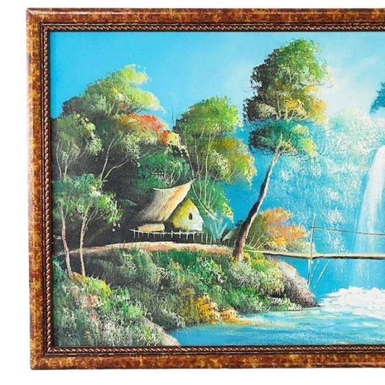Image 1 of Vintage Indonesiano pittura ad olio XL paesaggio cascata