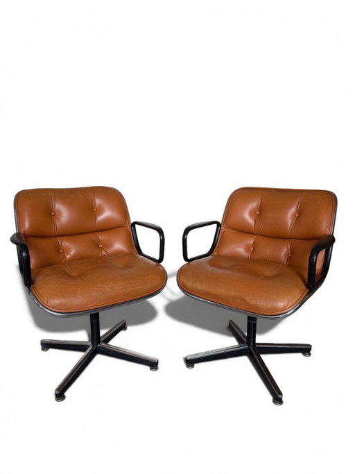 Paire de Fauteuils Knoll Pollock - Cuir Camel Vintage
