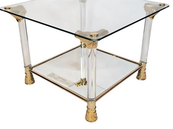 Image 1 of Table d'appoint - style Hollywood Regency - plaqué or - laiton - années 70