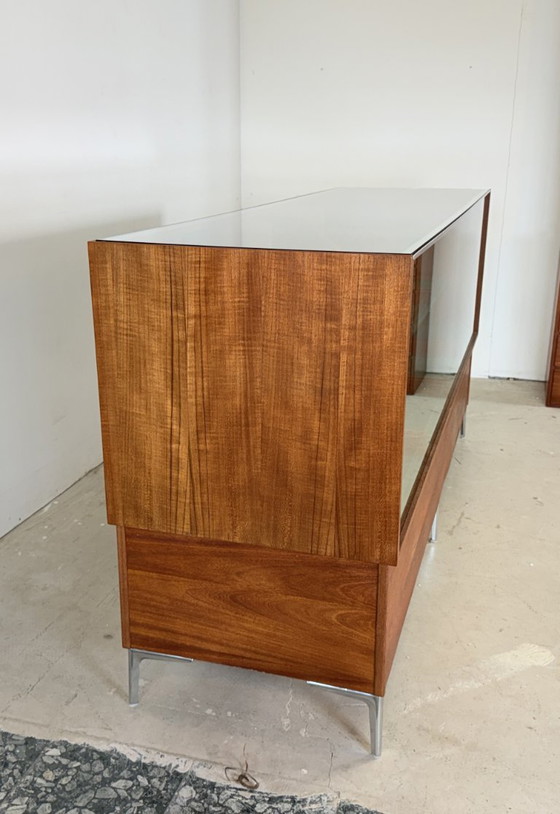 Comptoir Vitrine Mid-Century – Acajou, Chrome & Verre Trempé – Allemagne Env. 1960 – Glass, Wood, Vintage (photo 6 of 15)