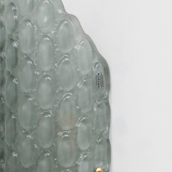 Image 1 of Pair of Aqua Green Murano Glass Wall Sconces with Textured Relief