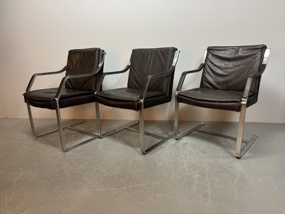 Image 1 of Mid-Century Design Set of Four Sled Leather Dining Chairs by Rudolf Glatzel for Walter Knoll, Germany 1960s 