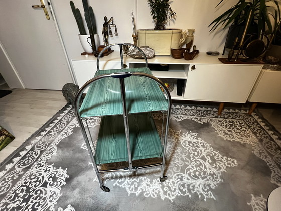 Image 1 of Carrello di servizio vintage, carrello bar, cromato, anni '70, carrello pieghevole con ruote, carrello da pranzo