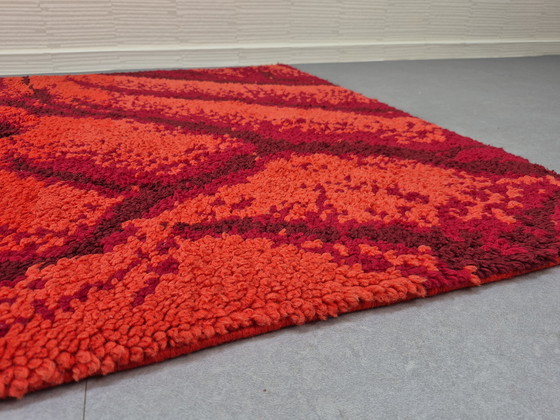 Image 1 of Vintage red marbled rug. Smyrna hand-knotted rug.