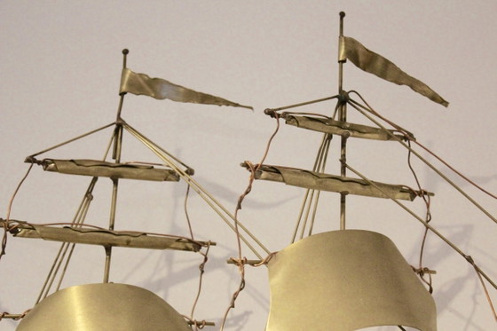 Daniel d’Haeseleer Zeilschip Wandlamp Sculptuur, Wandlampen, Koper, Messing (foto 8 van 9)