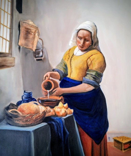 David Kandelaki - The Milkmaid After Vermeer - Artist's painting – schilderijen tekeningen, Canvas