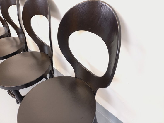 Image 1 of Set van 4 vintage Baumann Mouette stoelen in zwart hout uit de jaren 70.