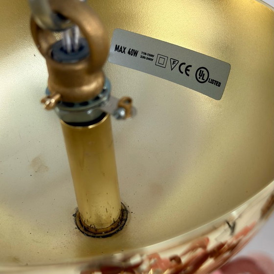 Image 1 of Italiaanse Sputnik-kroonluchter in roze en robijnrood Murano-glas en messing