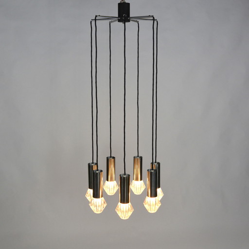 Lustre/pendentif en verre et chrome du milieu du siècle - années 1960-70