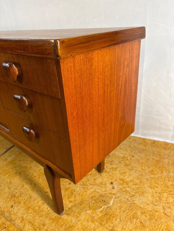 Image 1 of Mid-Century Retro Vintage Teak Sideboard by Jentique 1960s  Iconic Wooden Handles • Cocktail Cabinet • British Design Classic  A