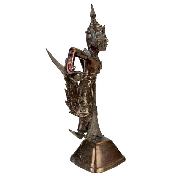 Antiek Thais vuurverguld bronzen Kinnara beeld - 19e eeuw - Ingelegde ogen – Beeldhouwkunst, Glass, Copper (photo 3 of 11)