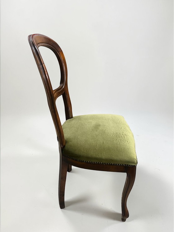 Image 1 of Vintage Holzstuhl im Louis-Philippe Stil | Grüner Polsterstuhl | Antiker Esszimmerstuhl | Massivholz Stuhl Shabby Chic