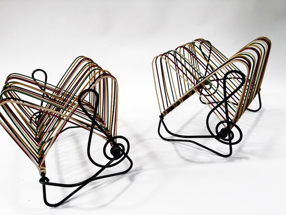 Image 1 of Rangements Vinyles Vintage • Support 45T • Métal Laqué • Scoubidou • 1950-1960