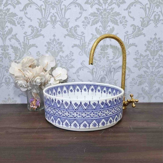 Image 1 of Lavabo marroquí azul - Lavabo hecho a mano