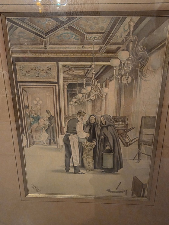 Antique watercolor (1898), Antwerp, F.A. Wärngren, Framed, Art, Glass, Paper, Beige (photo 2 of 15)
