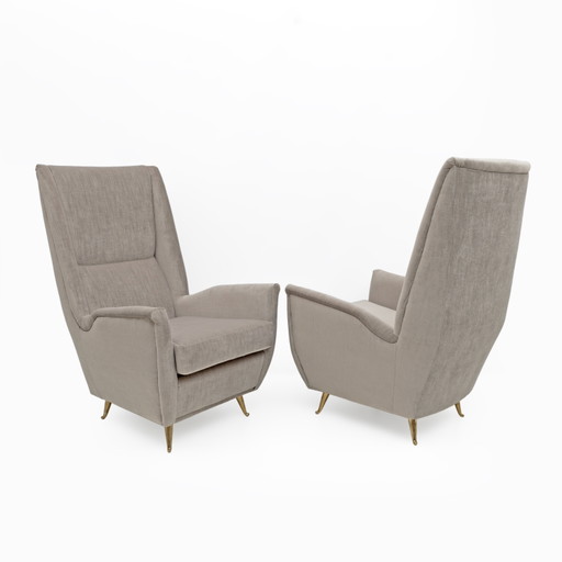 Coppia di poltrone in velluto con schienale alto di Gio Ponti, stile Mid-Century Modern, di Isa, anni '50