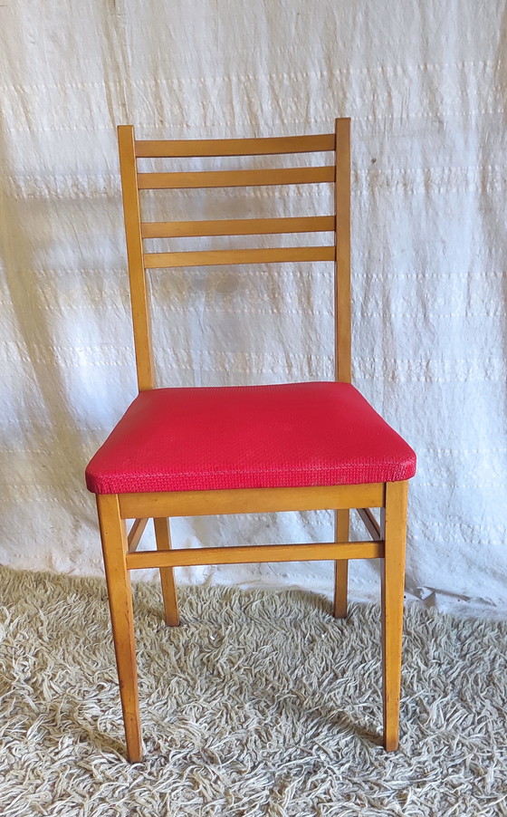 Image 1 of Modernistische stoel van massief hout en moleskin - jaren 1950