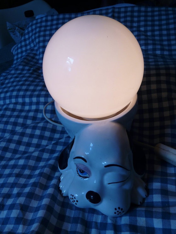 Image 1 of Keramiek en opaline hondenlamp 1960/70 Gesigneerd Bassano Italië