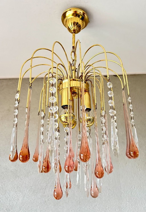 Lustre vintage rose en forme de goutte – kroonluchters, Glass, Metal (photo 2 of 10)