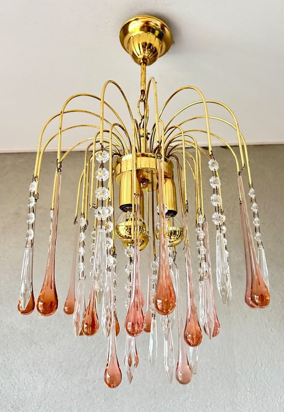 Lustre vintage rose en forme de goutte – Glass, Metal (photo 2 of 10)
