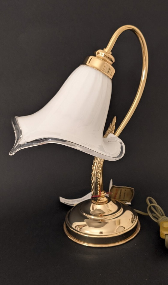 Image 1 of Refined Pair of Murano Calla Lamps, Vintage New Old Stock, 24kt Gold