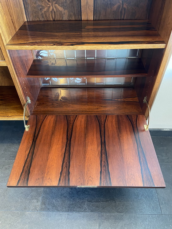 Image 1 of Vintage Rosewood Bookcase With Sliding Doors and Bar