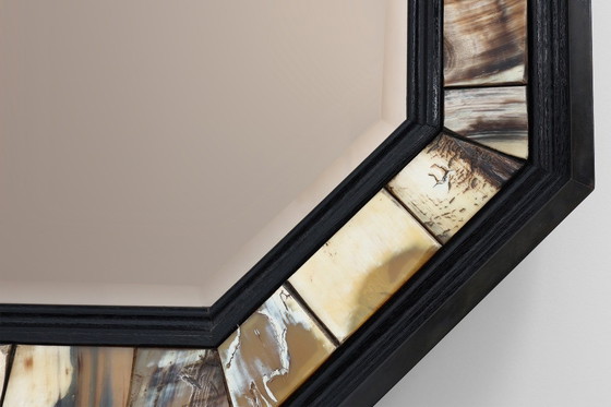 Image 1 of Espejo octogonal de latón y cuerno con cuerno de Anthony Redmile, Reino Unido ca. 1980