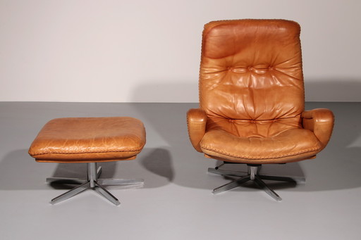 Fauteuil et ottoman vintage en cuir De Sede S 231, Suisse, années 1960
