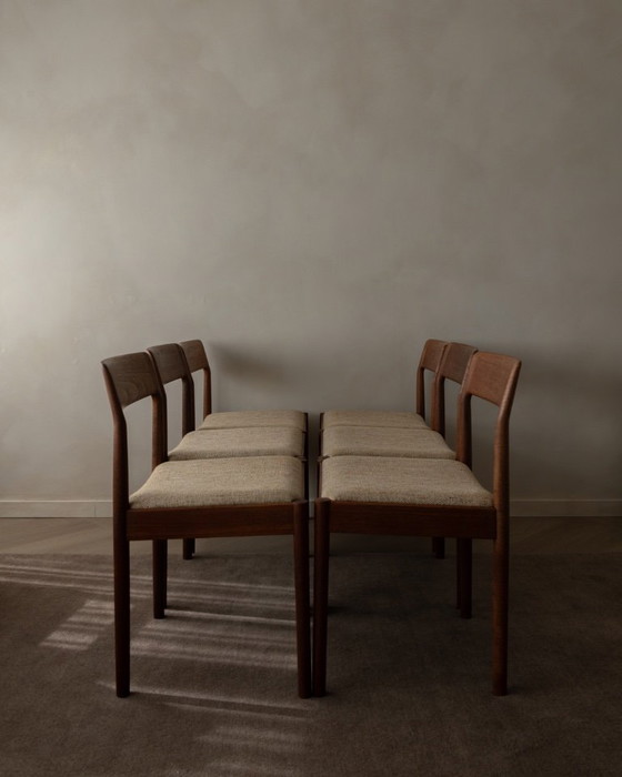 Image 1 of Vintage eetkamerstoelen van Johannes Nørgaard voor Nørgaard Møbelfabrik (set van 6) | Originele wollen bekleding | Jaren 60