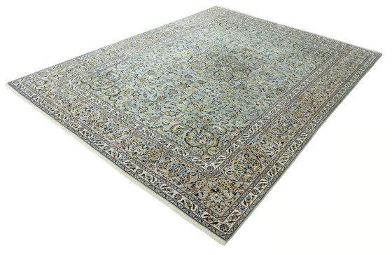 Image 1 of 391 X 293 cm Tapis Keshan noué à la main En vert pistache