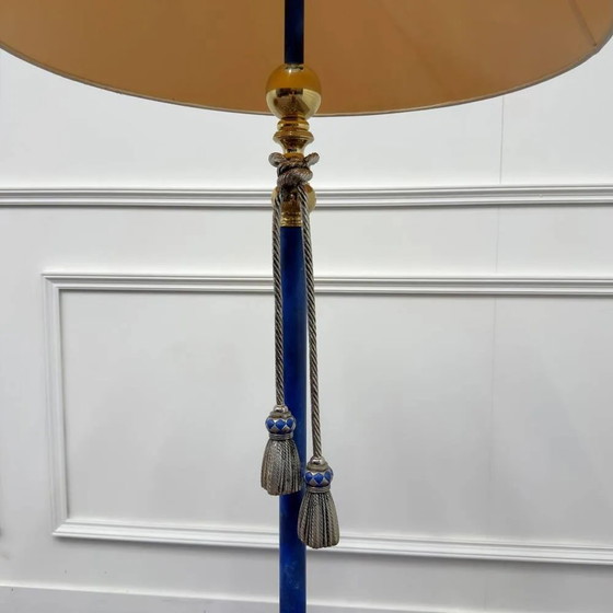 Italienische Pr. vergoldete Stehleuchte mit Seilen, Stehleuchten, Metall, Blau, Hollywood Regency (Foto 3 von 9)