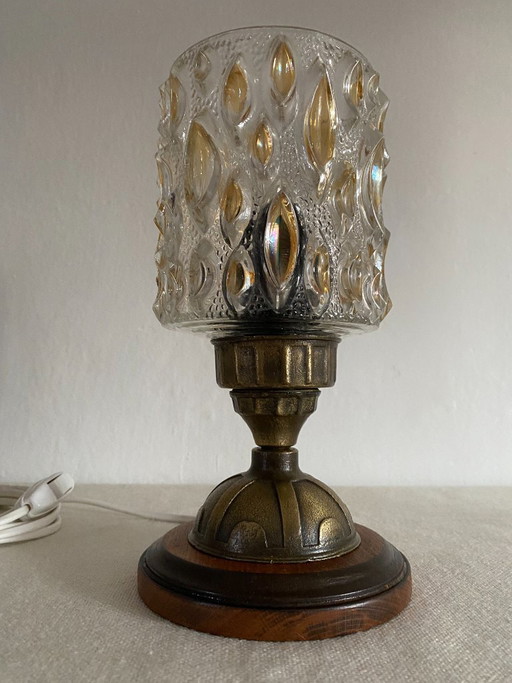 Vintage 1970s Amber Pressed Glass Table Lamp – tafellampen (photo 2 of 9)