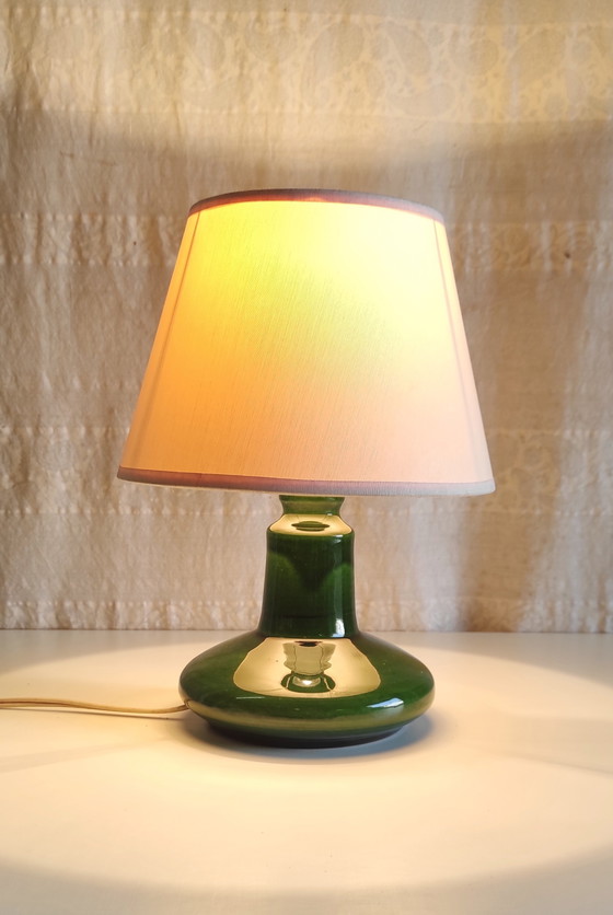 Image 1 of Scandinavian Style Table Lamp in Green Glazed Ceramic - Mid-20th Century