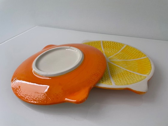 Image 1 of Juego de 2 platos de cerámica con rodajas de naranja