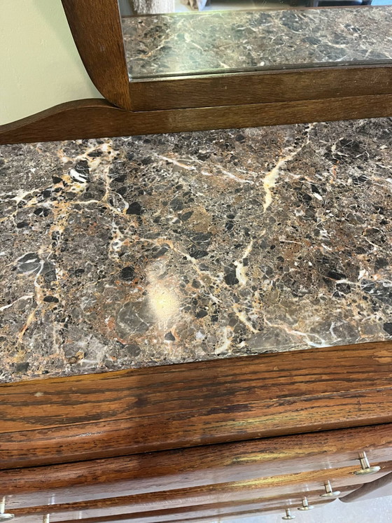Art Deco Kommode mit facettiertem Spiegel und Marmor. – Kommoden, Marble, Metal (photo 12 of 21)