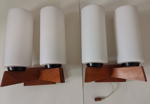 Pair of vintage Danish Design Teak Uno and Östen Kristiansson wall lamps