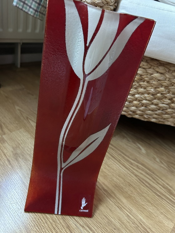 Image 1 of Vaso in vetro artistico fuso d'epoca Carneol, tulipano